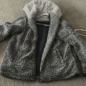 Black and white fuzzy jacket.